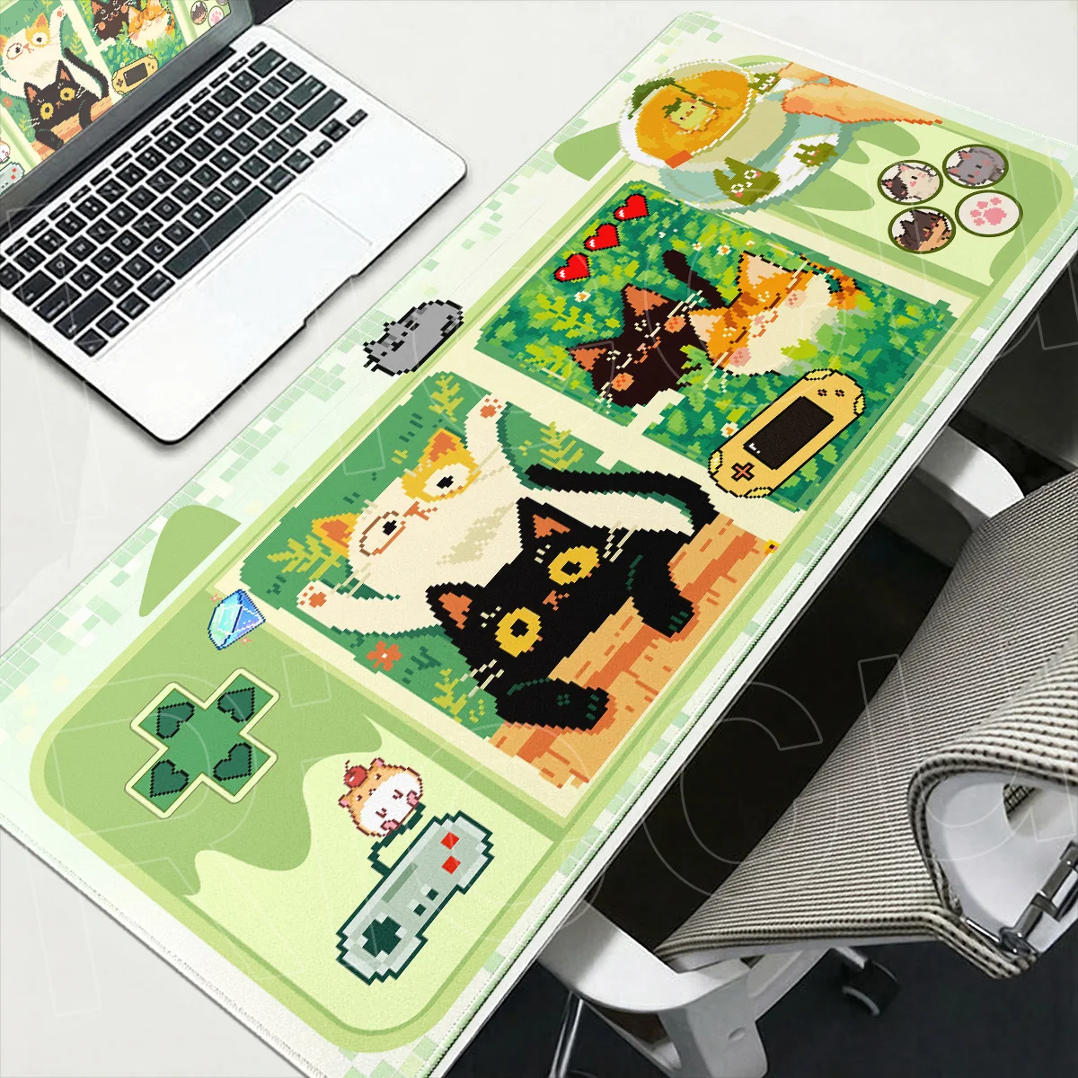 Cat Cartoon Switch Pattern Gamer Mouse Pad HD Print PC Office Anti-slip Table Mat 900x400mm Suture Edge Rubber Keyboard Pad Gift