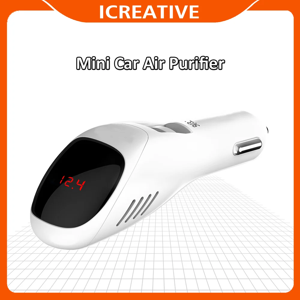 Mini Car Air Purifier 12V Auto Car Fresh Air anion Ionic Purifier Oxygen Bar Ozone Ionizer cleaner Dual USB Fast Charger