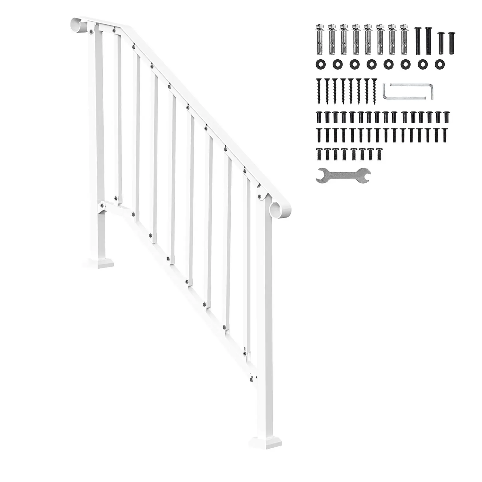 Handrails for Outdoor Steps, 3-4 Step Stair Hand Rail Kit, Transitional Carbon Steel Railings with Installation Kit, Stair