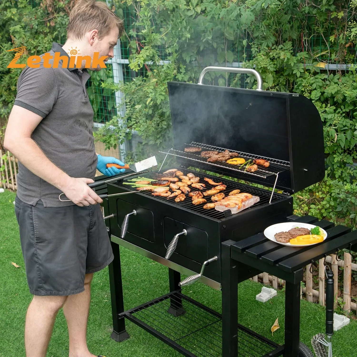 

Zethink 2025 Garden Kitchen Barbecue Smoker Stove Large Backyard Outdoor Trolley Party Bbq Charcoal Grill Carbon Steel