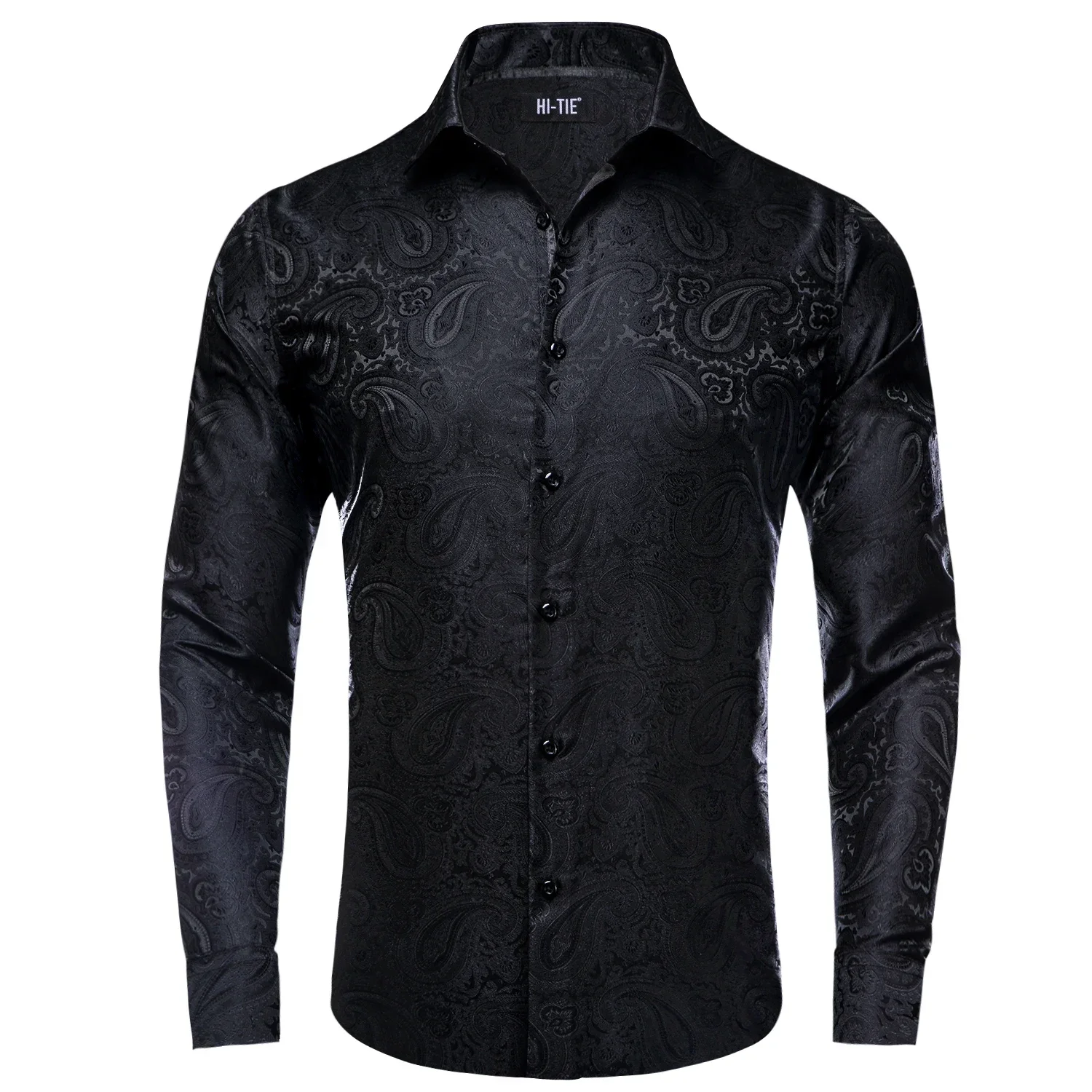 Fashion Mens Silk Shirt Long Sleeve Paisley Lapel Shirt For Men Formal Wedding Gift Black Red Blue Gold Purple Teal Green