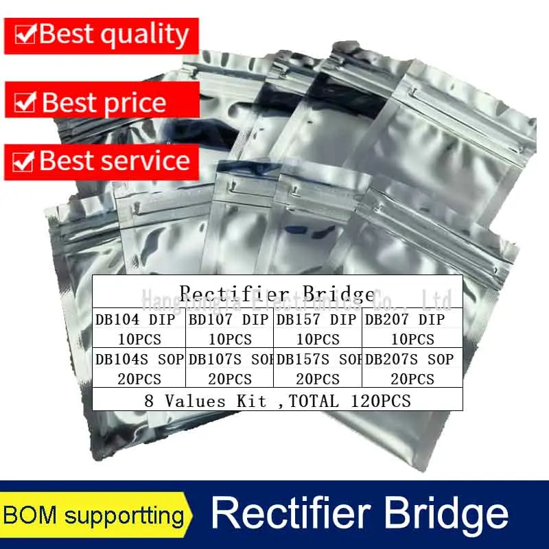 Sample Bags Rectifier Bridge  DIP SOP DB104 DB107 DB157 DB207 DB104S DB107S DB157S DB207S  8 values kit  SMD-4