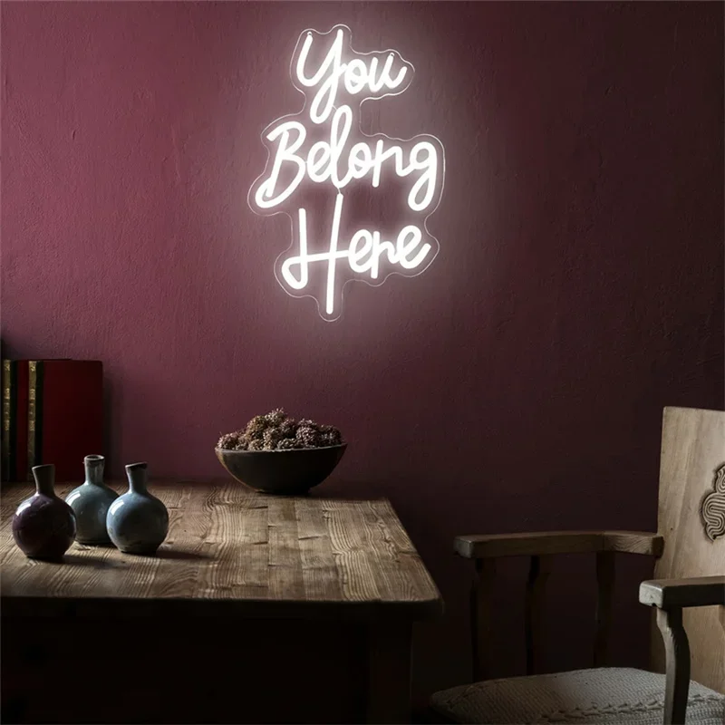 Enseñal de neón You Belong Here para decoración de pared, letreros de neón LED regulables para salón, hogar, dormitorio, luz de neón LED personalizada, regalos de decoración de fiesta