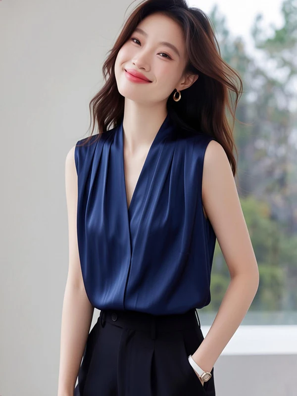 

Acetate Satin Sleeveless Shirt Women's Outerwear 2026 New Summer High-End Professional Inner Match Commute Top