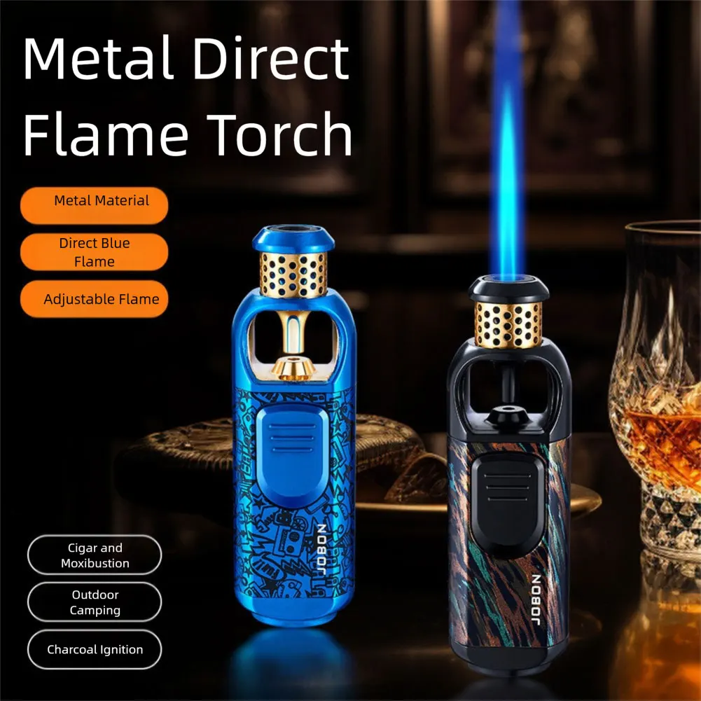 

Зажигалка для фонаря, ветрозащитная прямая зажигалка с синим пламенем, бутановая горелка, надувной газовый многоразовый для выпечки барбекю на открытом воздухе