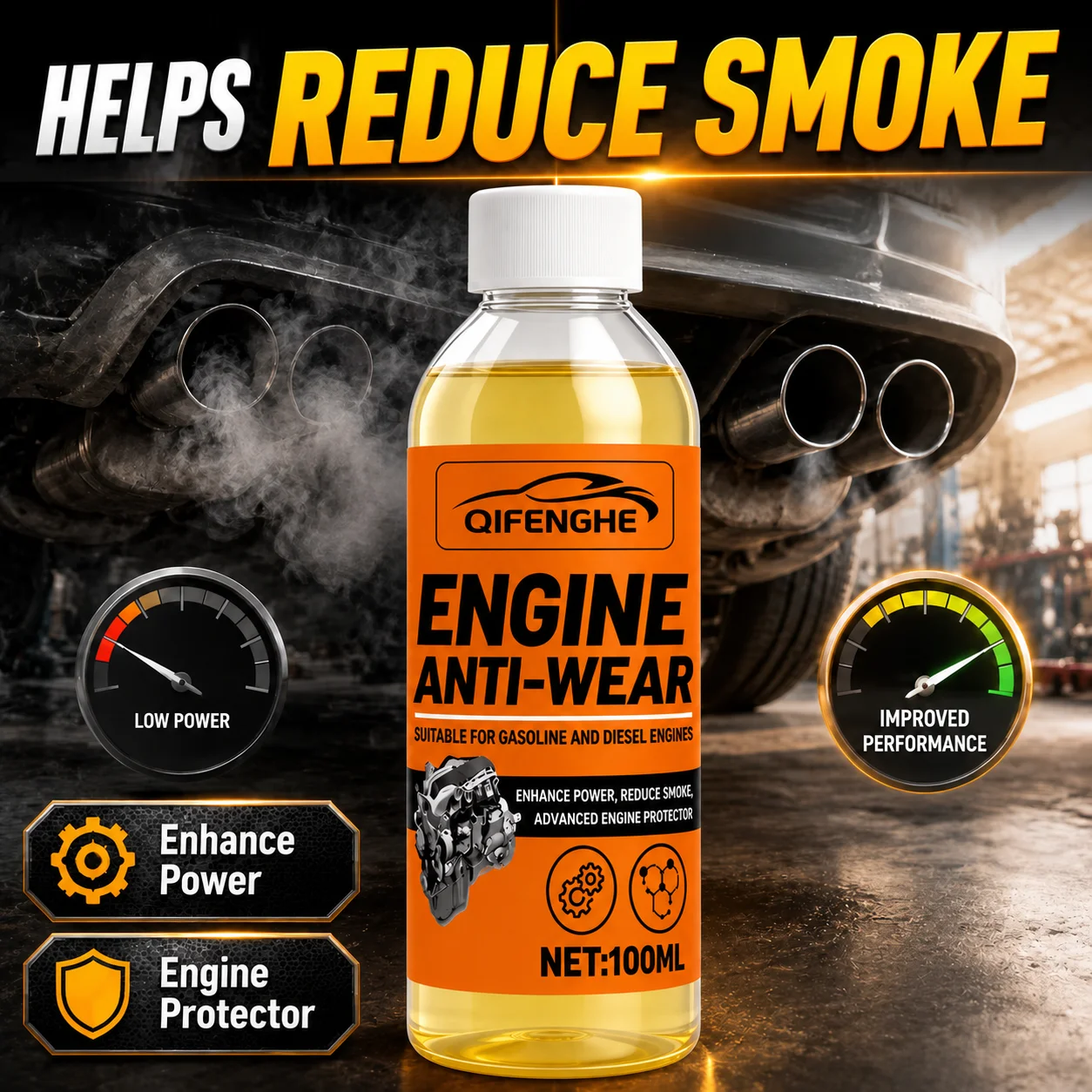 QIFENGHE 100ml Engine Anti-Wear Additive for Diesel Car, Reduce Exhaust Smoke, Enhance Power, Engine Oil Lubrication