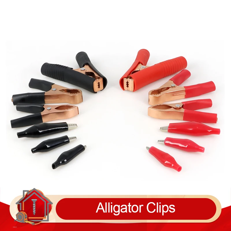 Crocodile Clip Set Black Red 30A-300A 28/35/45mm Electrical Clamps Test Probe Meter Plastic Alligator Test Clips