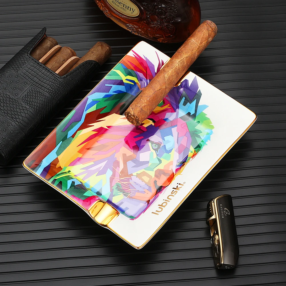 

Lubinski Ceramic Ashtray Home Indoor Table Cigar Ashtrays Portable Multicolor 2 Tube Holder Cigar With Art Design