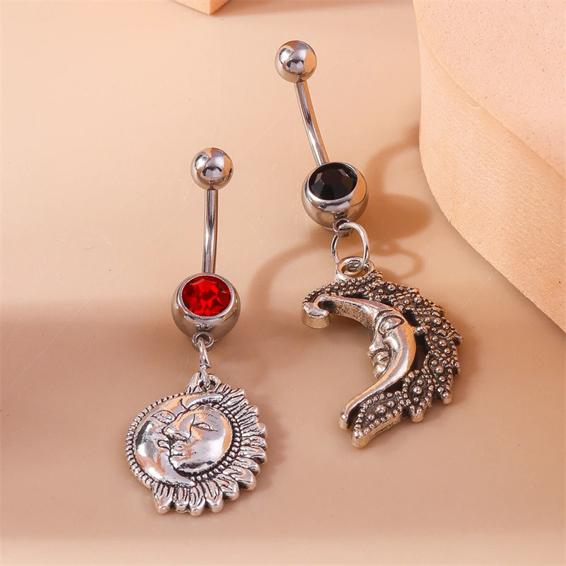 2 unids/set lindo aleación Luna sol ombligo anillos Sexy ombligo anillos vientre Piercing joyería del cuerpo mujeres chica fiesta joyería regalos