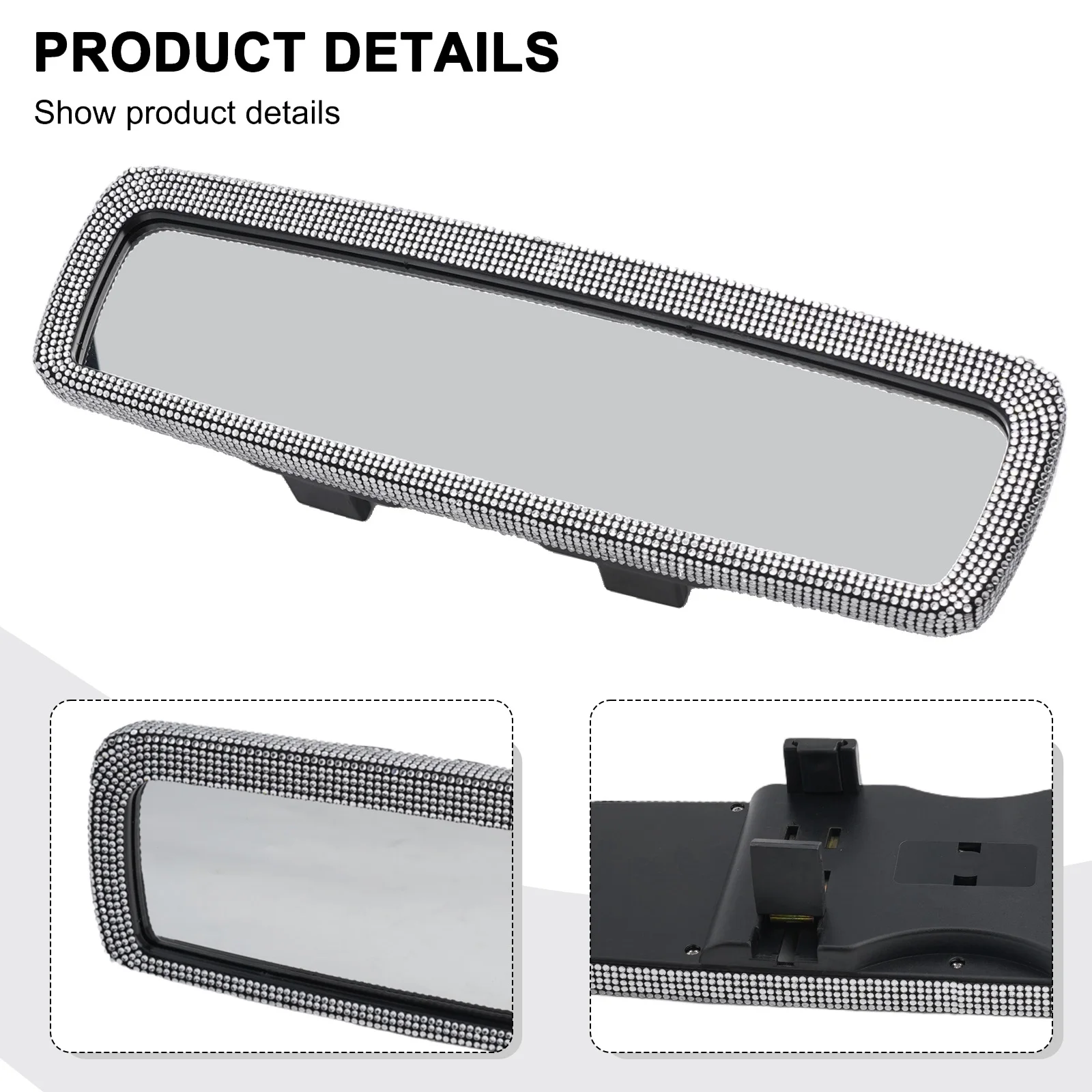 Sparkling Rhinestone Car Mirror Bling Cover Soft & Odorless Rear View Mirror Accessories Fits 99% of Car Models