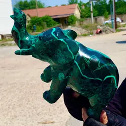 Natural Malachite Carved Elephant Quartz Crystal Mineral Specimen Healing Wealth Home Office Degaussing Decoration Meditationgem