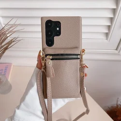 Crossbody Phone Case for Samsung Galaxy S23 FE S24 S22 Ultra Plus A15 A35 A55 A05 A05S A25 A54 A24 A34 A14 Zipper Wallet Cover