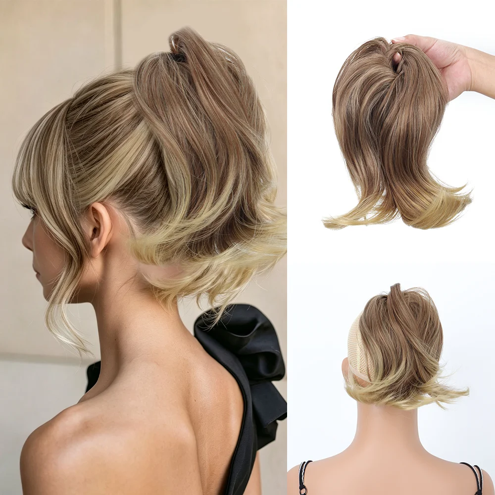 8Inch Synthetic Ponytail Extension Elastic Band Hairpiece Short Straight Ponytail Hair Wrap for Women Easy Instant Hairstyle
