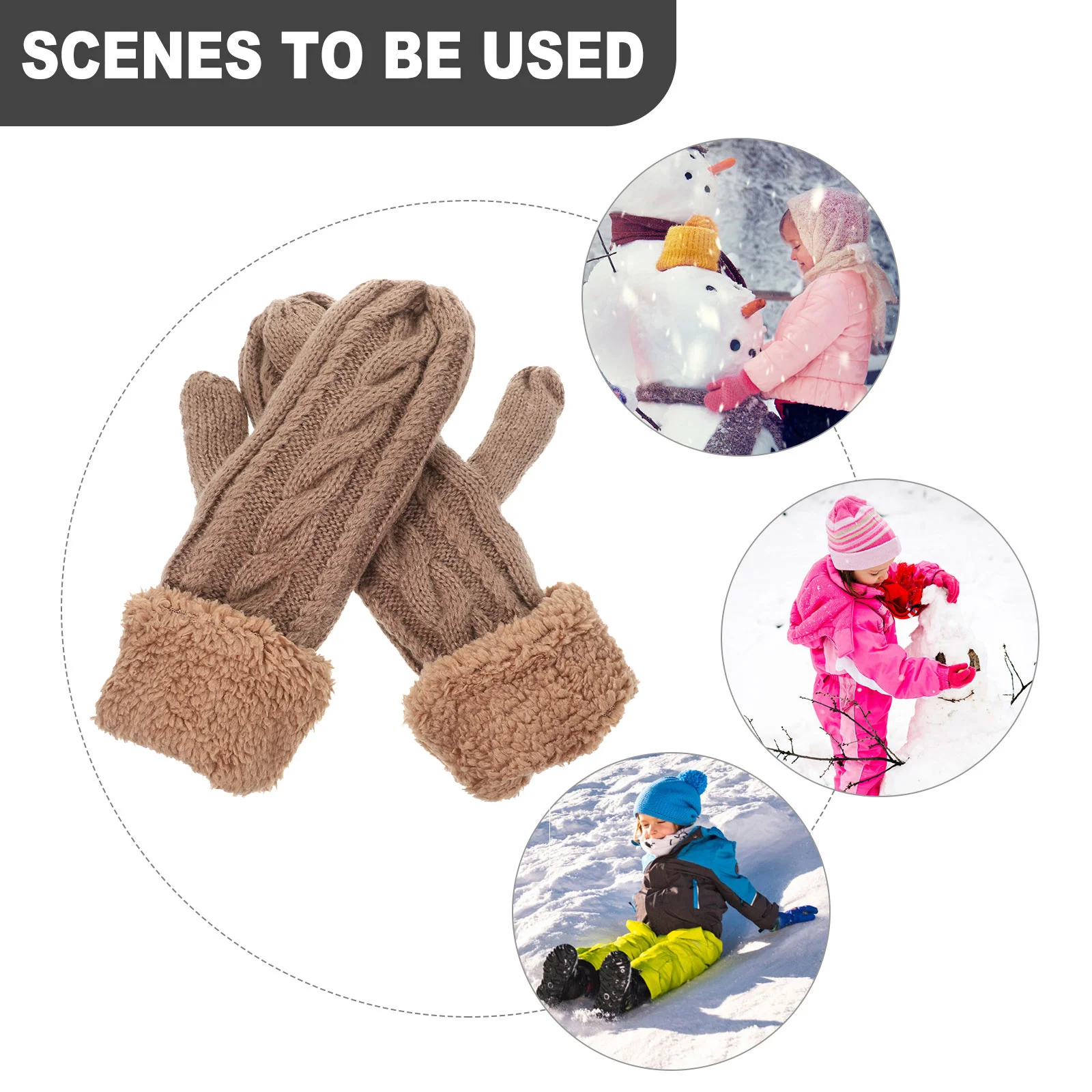 

1Pair Thickened Winter Gloves Knitted Warm Lining Elastic Wrist Adult Outdoor Sports Comfortable Gloves Outdoor Mittens