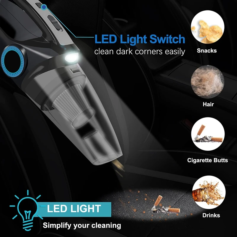 Aspirateur de Déterminer Sans Fil, Rechargeable et Portable, 8000Pa, pour Voiture, Cheveux de Maison
