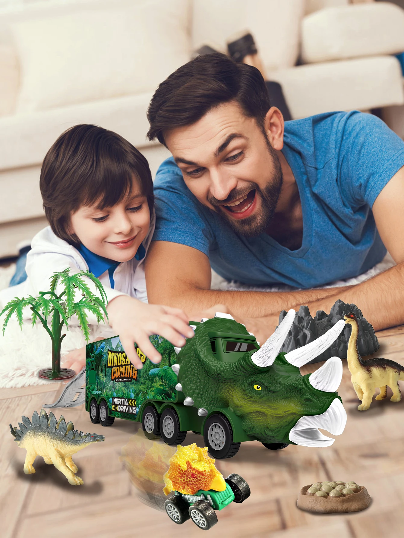 Dinosaur Toys 21pcs/ Pack Dinosaur Truck With 6 Pull BackDinosaur Cars And Dinosaur Fiqure, Toys For Boys And Girls