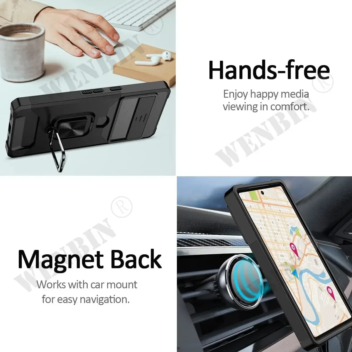 Case For Google Pixel 8 7 6 Pro 7A 7 Sliding Camera Cover and Card Holder Heavy Duty Protective Magnetic Kickstand Ring