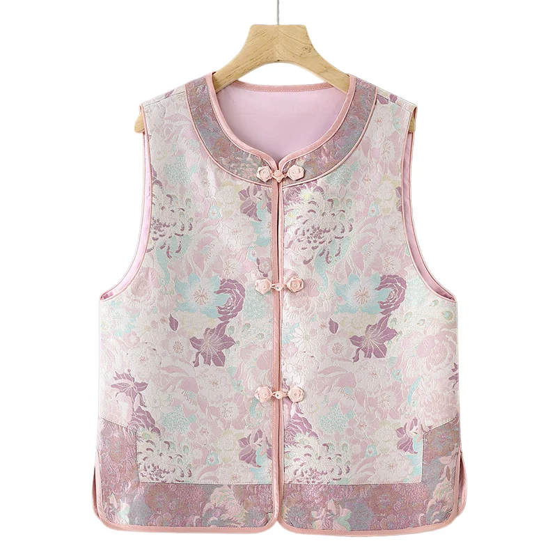 New Chinese Style Qipao Tops Satin Jacquard Cheongsam Sleeveless Round Collar Blouse Vintage Button Clothes Daily Casual Shirt