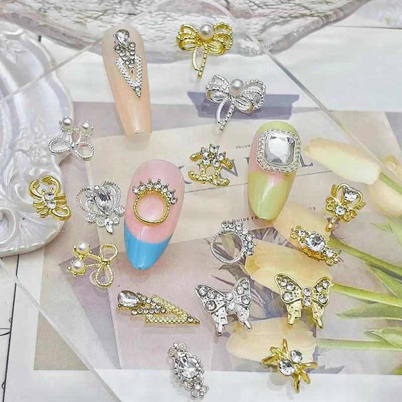 합금 네일 아트 주얼리, 슈퍼 플래시 다이아몬드, 할로우 러브 골드 홀 네일 다이아몬드