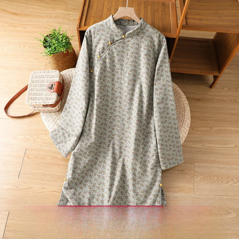 

Хлопковое платье в стиле ретро, хлопково-льняная смесь на пуговицах, зимняя юбка длиной до колена в стиле дзен, длинная све, средней длины