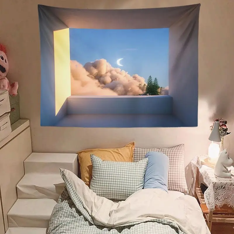VIKAMA Shallow Wave Light Sea Scenery Tapestry, HD Wear-Resistant Fabric Wall Art for Calm Living Room Home Decor
