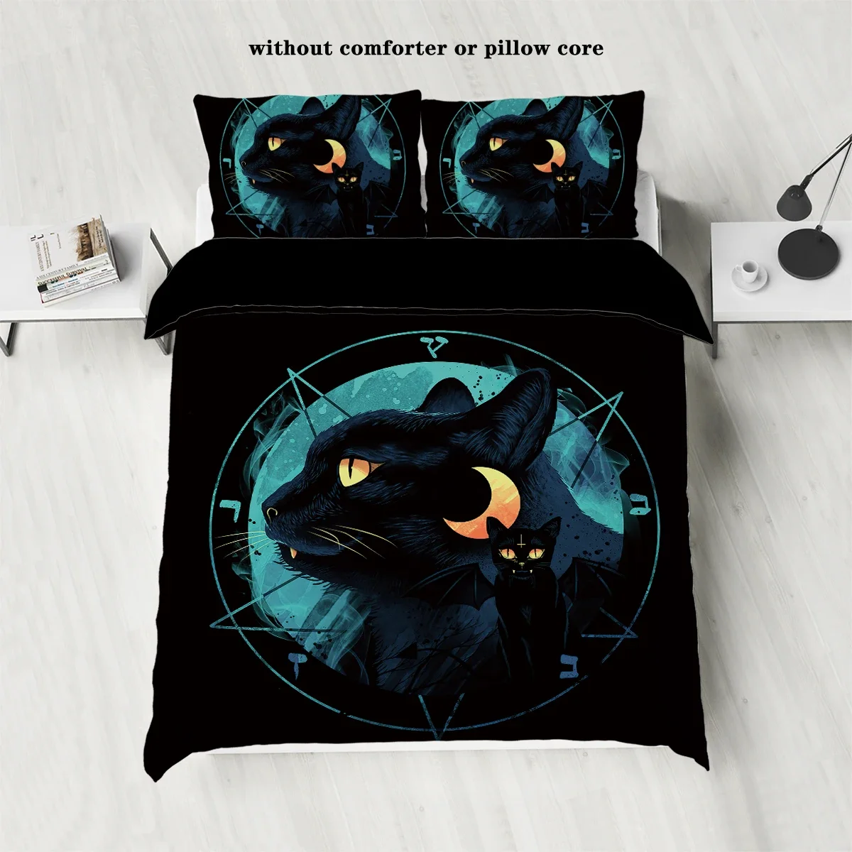 Black Cat Bedding Set Moon 3D Digital Printing Fantasy Bed Linen Suitable for Bedroom Lucky Symbol Duvet Night Elves Cover Set