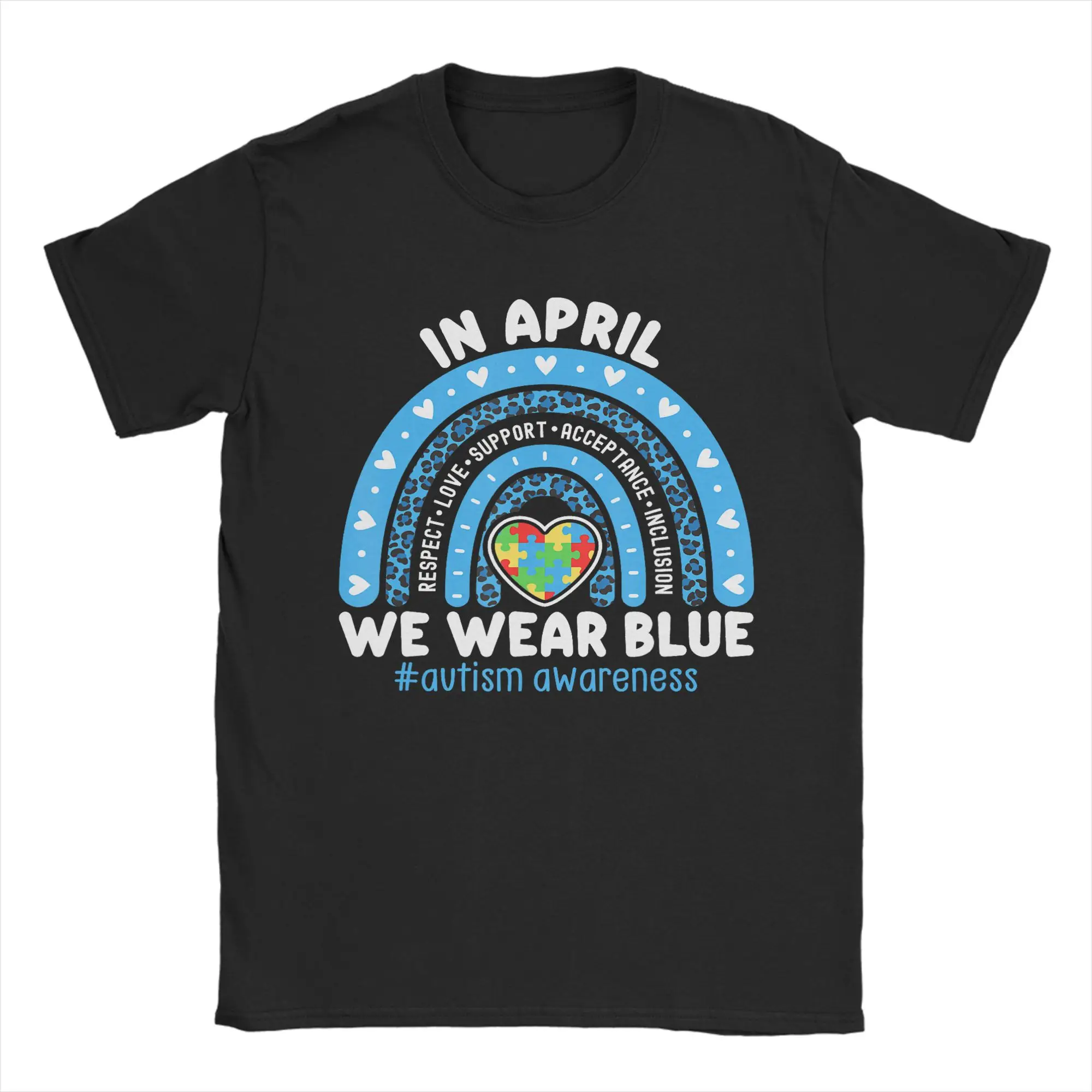 April We Wear Blue Autism Awareness Men's T Shirt  Casual Tees Short Sleeve Crewneck T-Shirt 100% Cotton New Arrival Tops