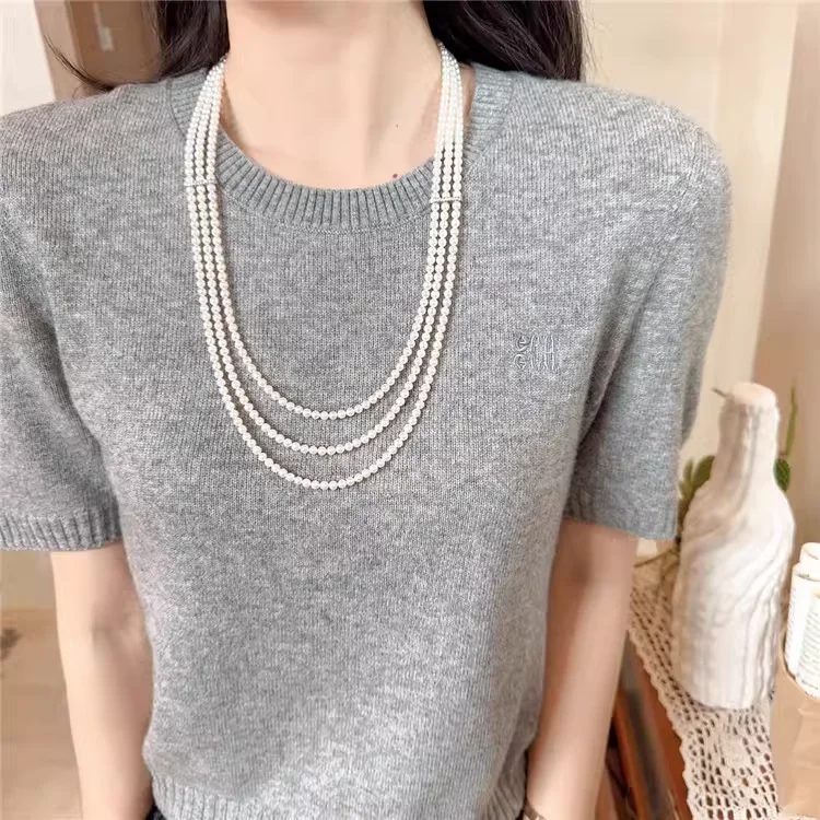 28'' 3 Strands White Pearl CZ Connector Necklace