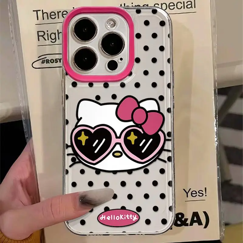 New Sanrio Hello Kitty Full Screen KT Phone Case For iPhone 16 15 14 13 12 11 ProMax XR XS MAX 7 8Plus Y2K Cool Sunglasses Cover