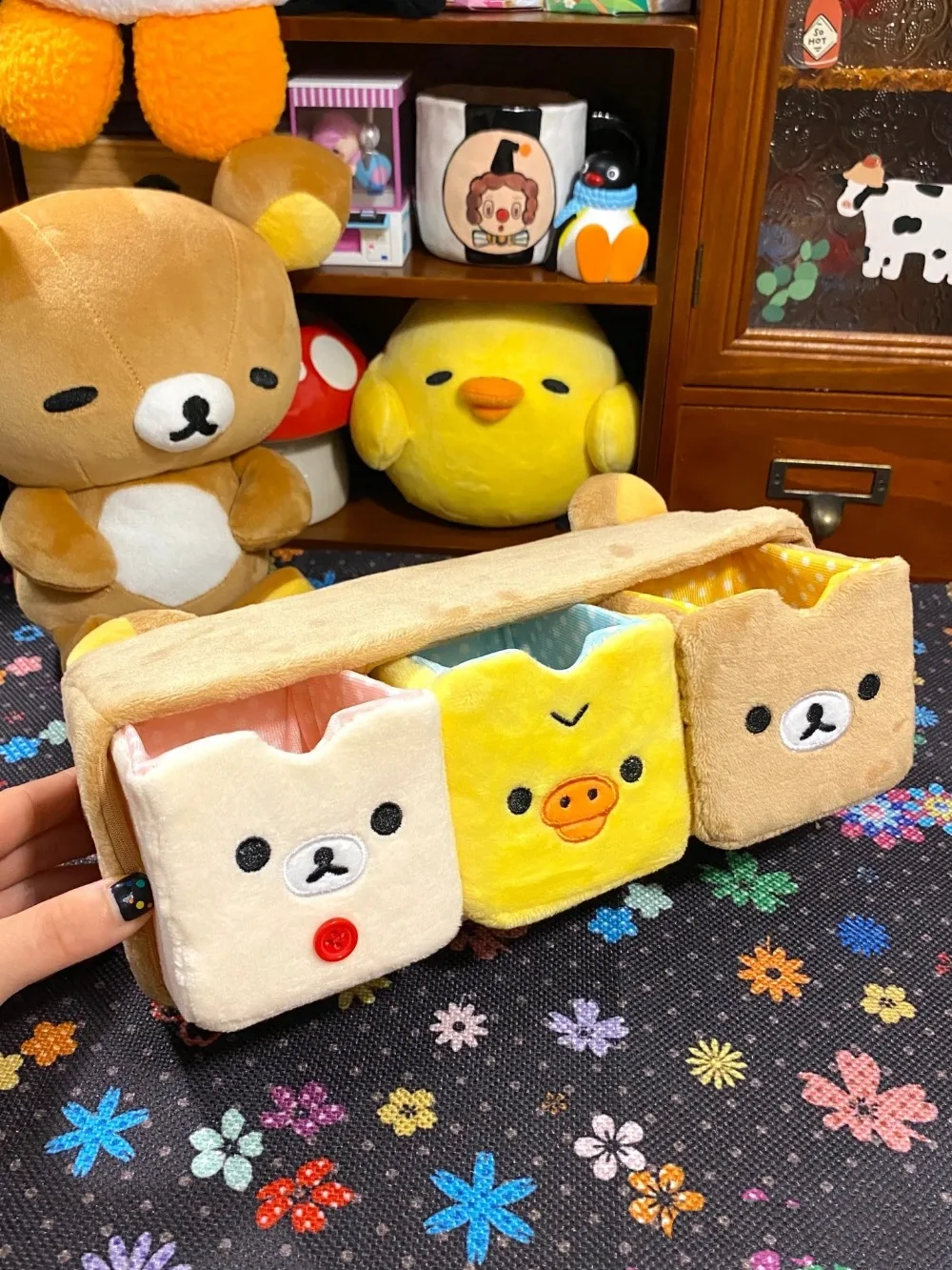 

Kawaii Rilakkuma Storage Box Cute Cartoon Bear Plush Jewelry Divided Student Dormitory Desktop Storage Basket Girl's Gifts Toys