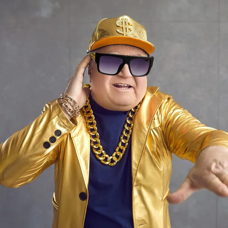 Kit de fantasia de hip hop dos anos 80, boné de beisebol, óculos de sol punk, acessórios de rapper, corrente de ouro falso, pulseira, anel, decoração de festa de halloween