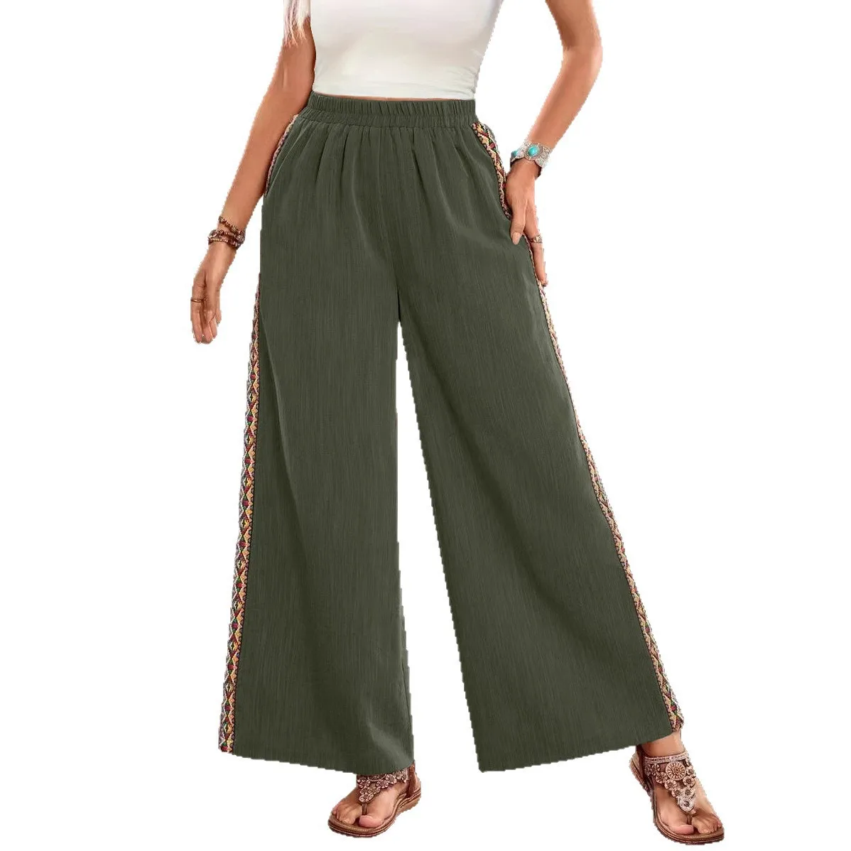 High Waist Wide Leg Pants Casual Loose Palazzo Trousers Comfy Elastic Waist Culotte Pants Office Chic Relaxed Fit Slacks