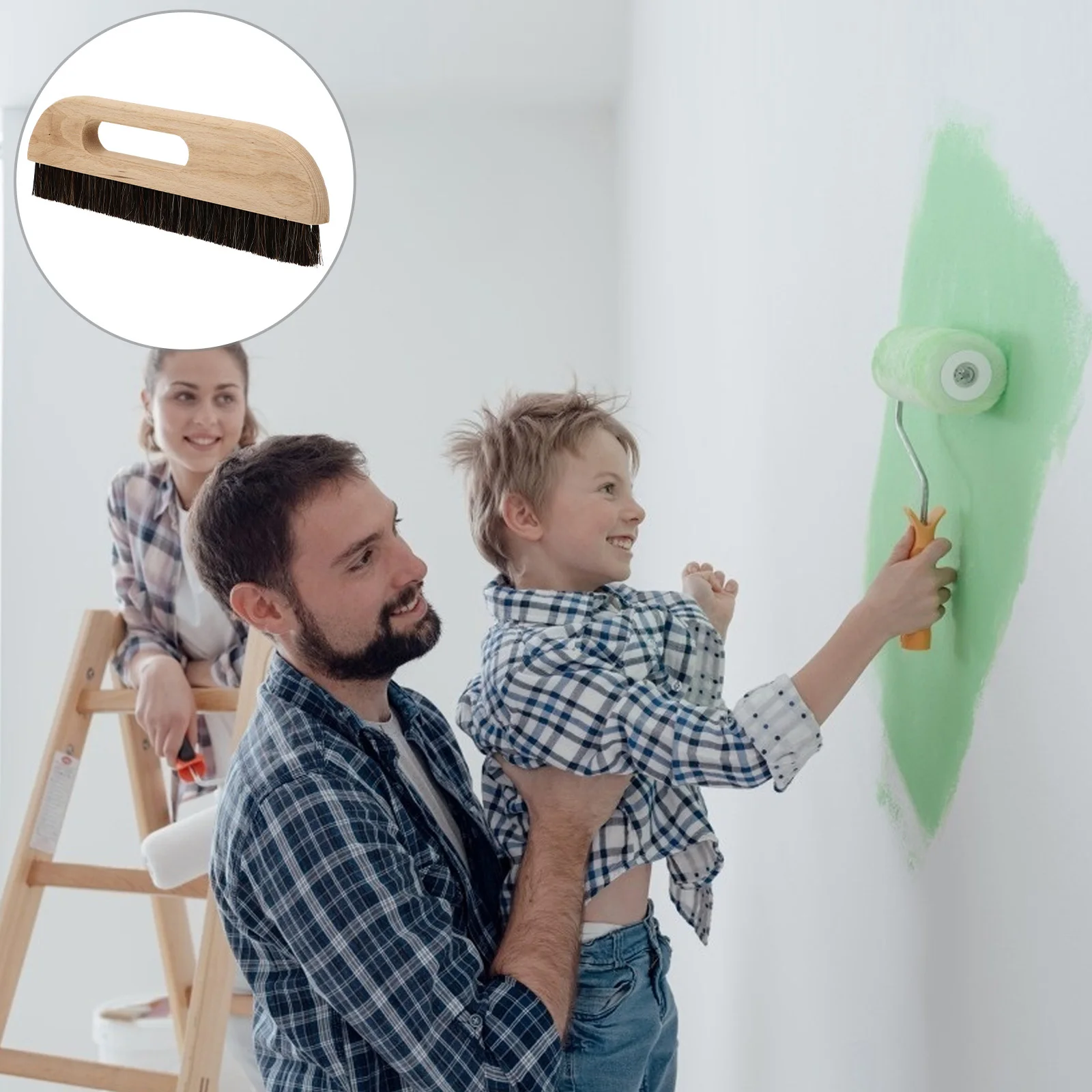 

1pc Wall Paper Smoother Brush Wood Handle Heat Resistant Bristles Furniture Cleaning Tool Thickening Brush For Wall Decoration