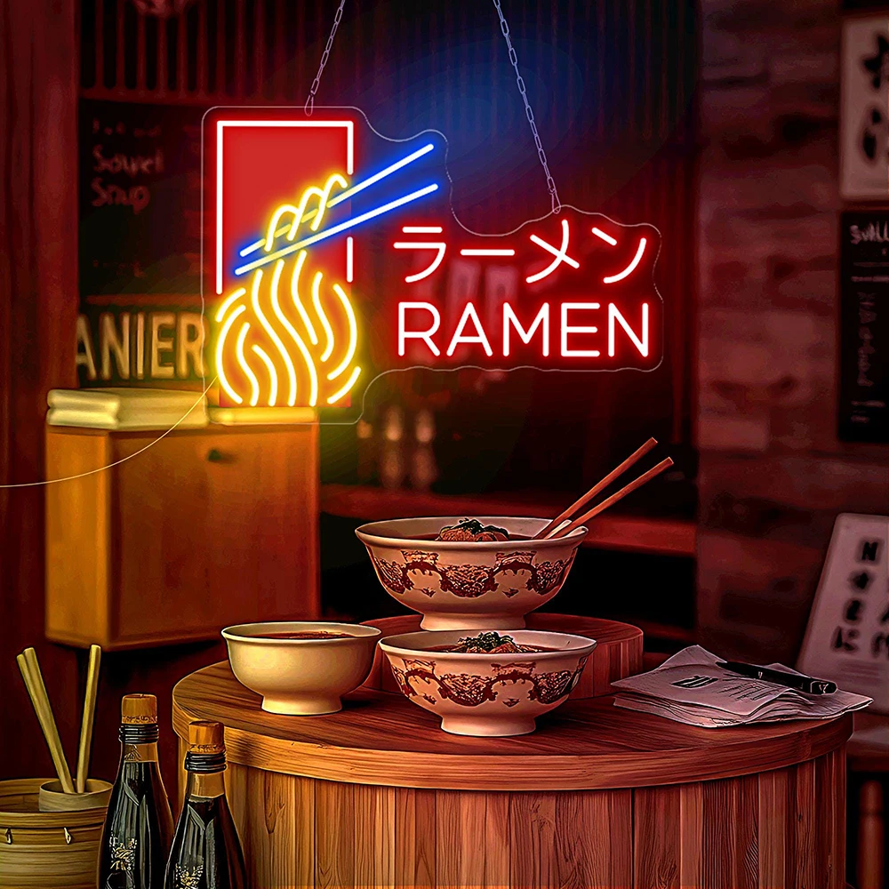 Enseigne au néon japonaise personnalisée, bol de ramen, lumière LED, nouilles japonaises, restaurant, cuisine, décoration murale, magasin d'alimentation