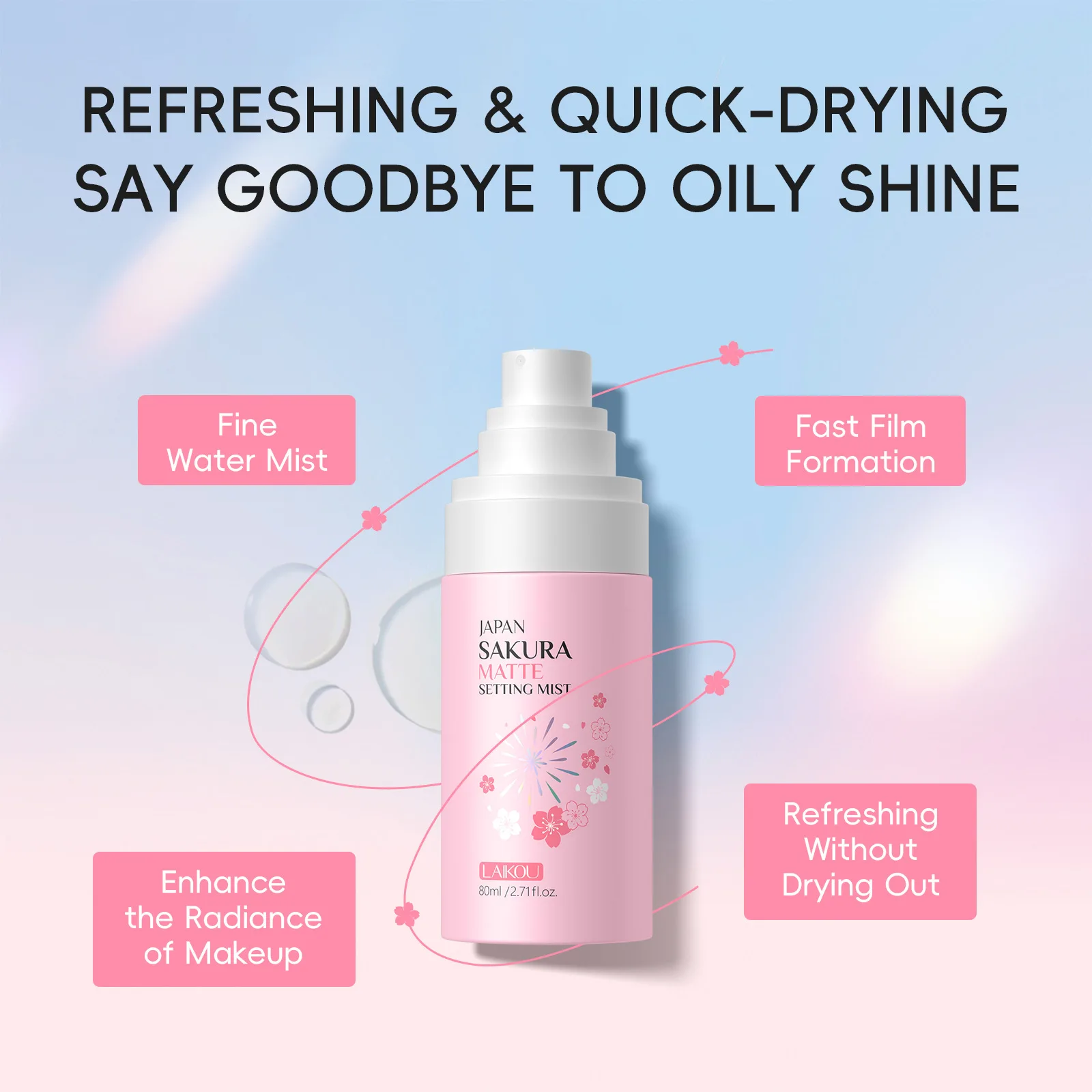 Sakura Makeup Matte Setting Mist Spray For Face Waterproof Long-lasting Oil-free No Separation Refreshing Quick Fixer 80ml