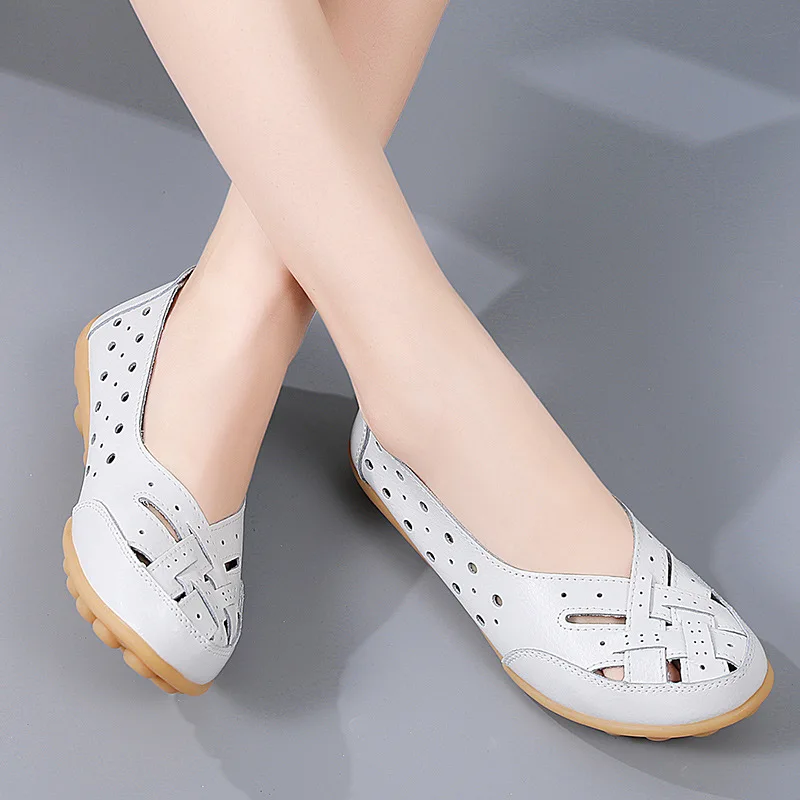 Women Shoes for Summer Flats Soft Leather Shoes Flat Slip on Loafers Women Casual Shoes Breather Moccasins Nursing Zapatos Mujer