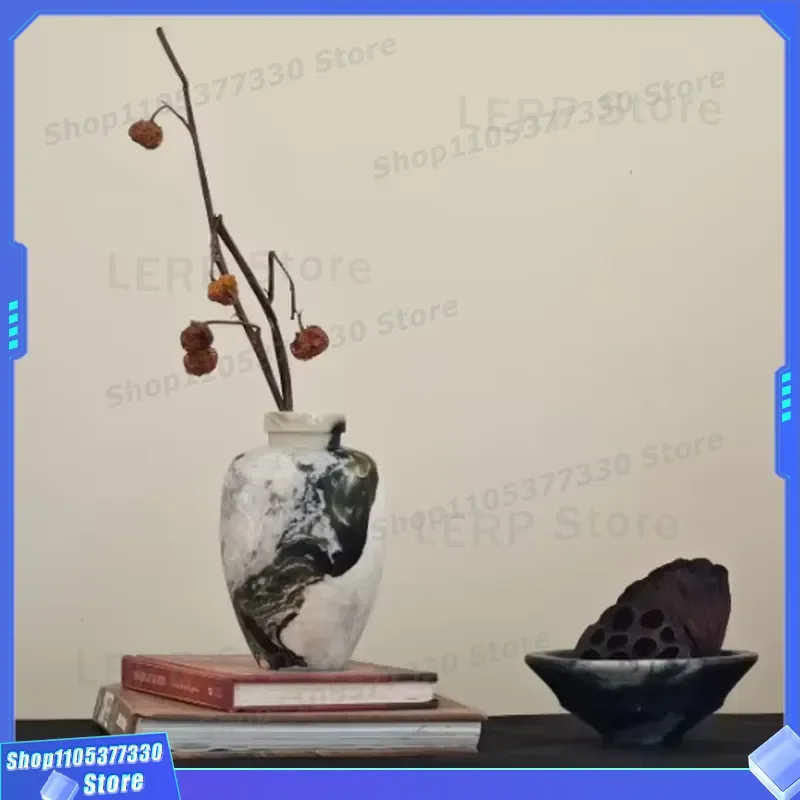 Luxury Natural Marble Vase Set Multi Colored Stone Decor for Hotel Home Tabletop Elegant Interior Design Accent Piece Modern