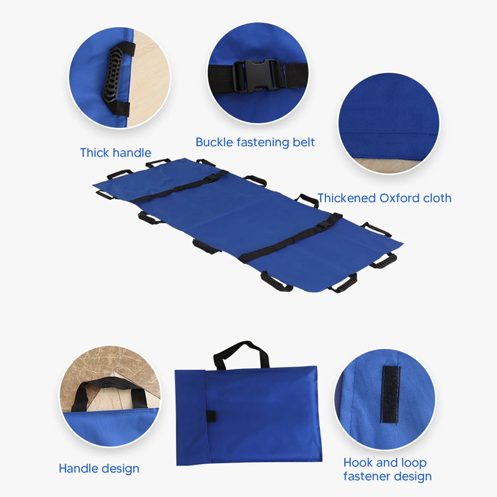 ZK30 Positioning Bed Pad Reusable Washable Patient Turning Lifting Repositioning Transfer Sheet 10 Handles Blue Oxford Cloth