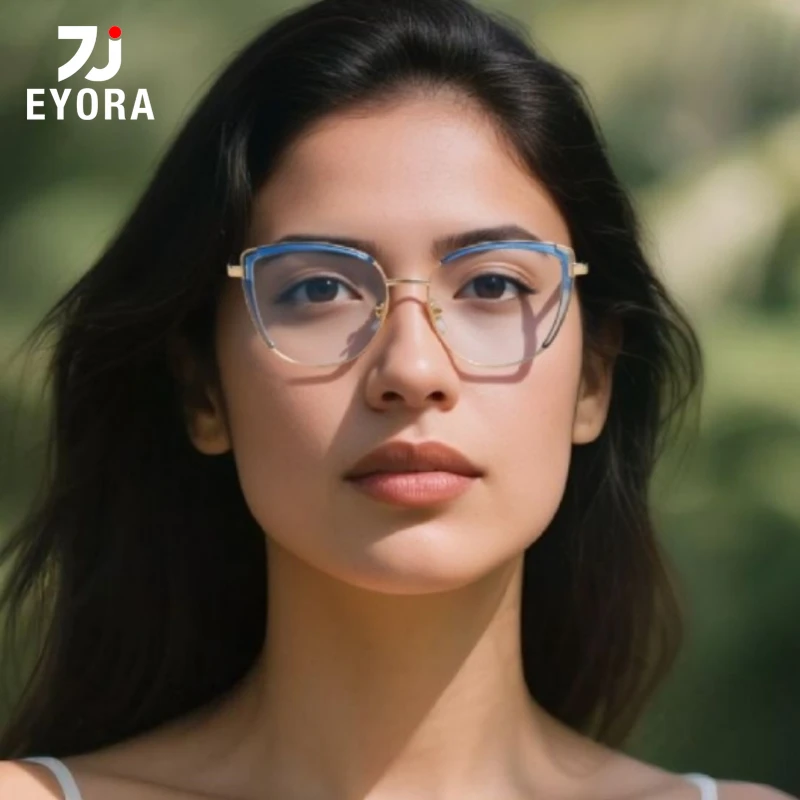 

EYORA Fashion Cat Eye Metal Versatile Women Reading Glasses Anti Blue Ray Myopia Eyewear Photochromic Prescription Eyewear Lens