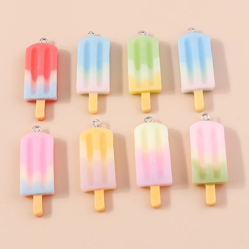Leslie 10 Stück Harz-Charms in Farbverlauf-Optik, Eiscreme-Popsicle-Design, für Ohrringe, Halsketten, Anhänger, DIY-Schmuckherstellung, Zubehör – Detail 11