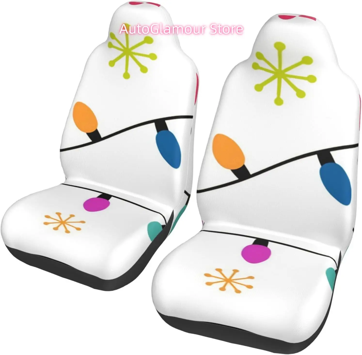 Colorful Christmas Bulbs and Snowflakes Fashionable and Durable Car Seat Covers in Two Sets, Protecting The Car Seats