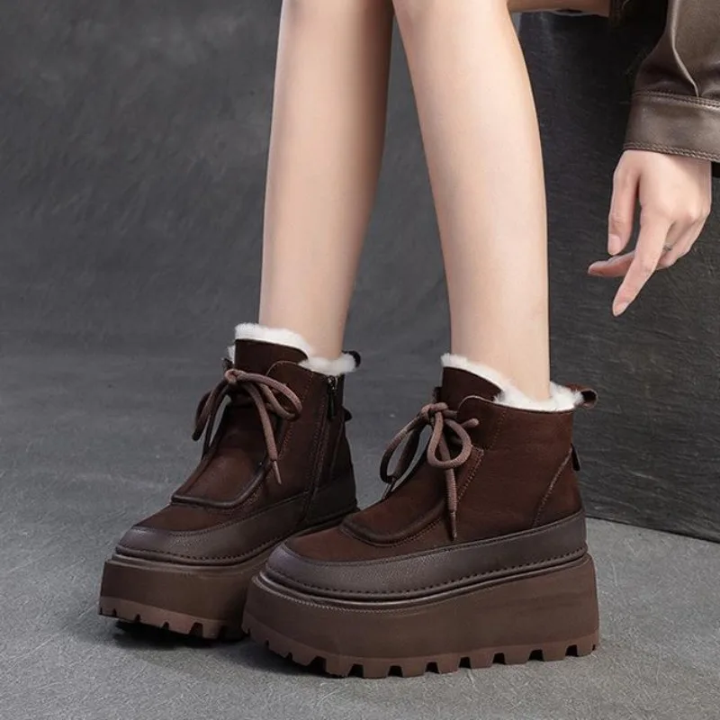 Women's Retro Winter Snow Boots Thick Cotton Lined Comfortable Short Casual Boots Warm Thick Fleece Lined Women's Ankle Boots