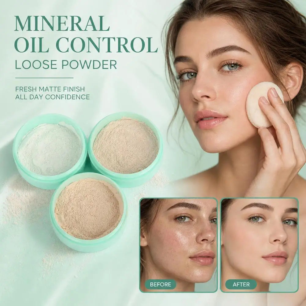 Powder Setting Powder For Female Students, Durable, Anti Sweating,Oil Control Long-lasting Loose Powder Mineral Mint Honey Powde