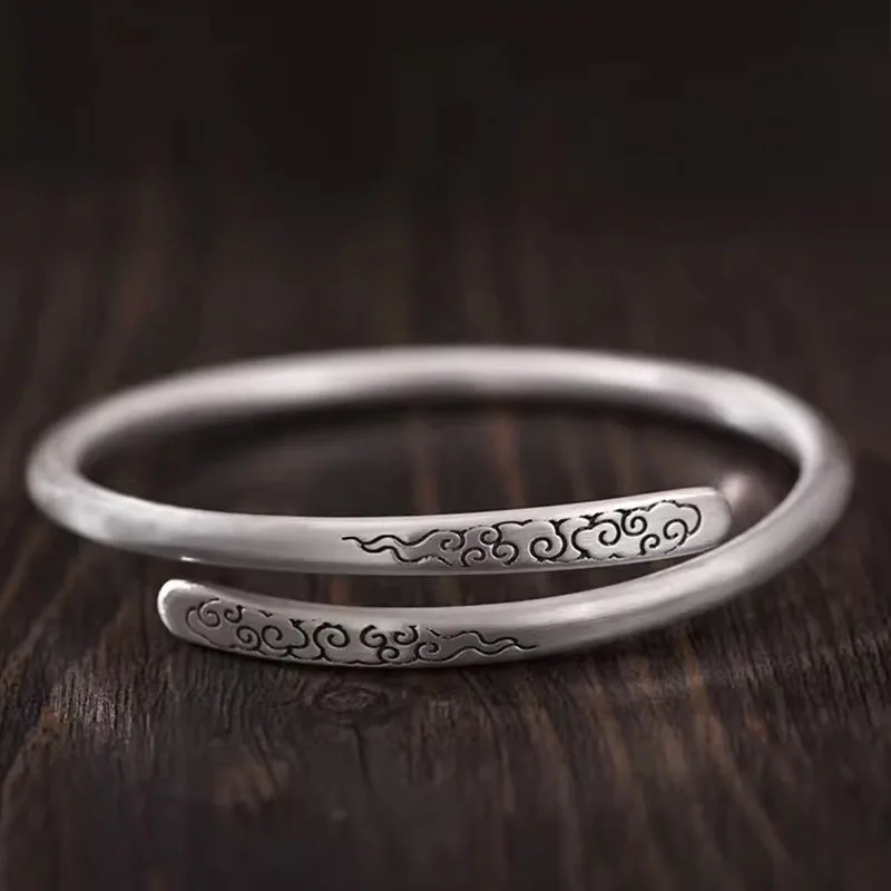 Simple auspicious cloud bracelet for men and women artistic and ethnic style silver 925 bangles Opening party jewelry