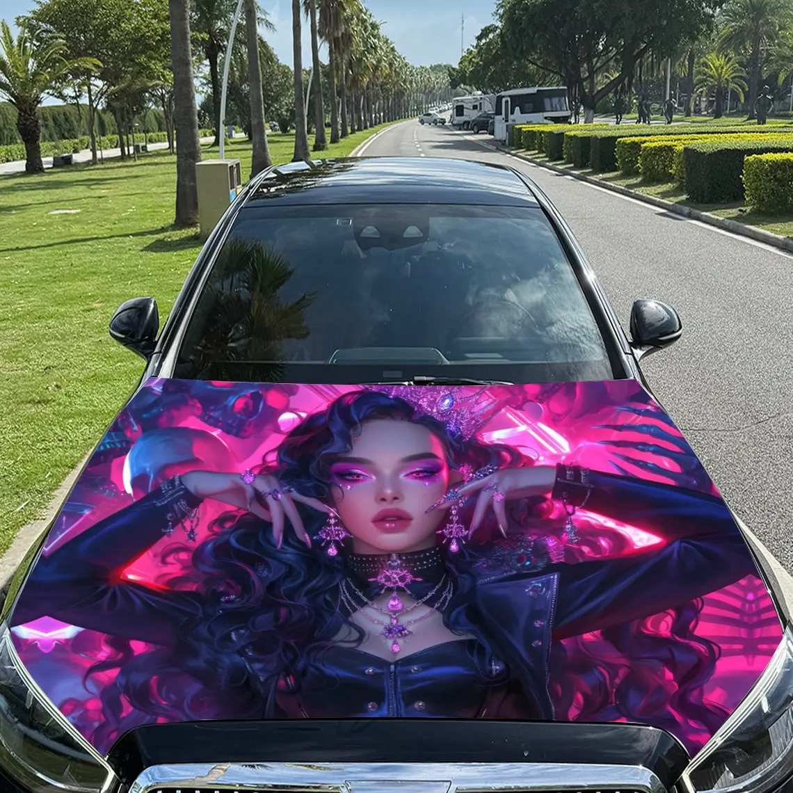 

Виниловая пленка для автомобиля в стиле киберпанк с красочной богиней, водонепроницаемая наклейка на капот автомобиля из ПВХ, самоклеящаяся устойчивая к царапинам палочка