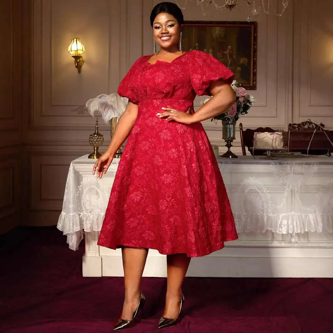 

Размер плюс, модное вечернее платье с высокой талией, утягивающее платье трапециевидной формы с квадратным вырезом и пышными рукавами, 2021, летнее элегантное повседневное платье Y2k