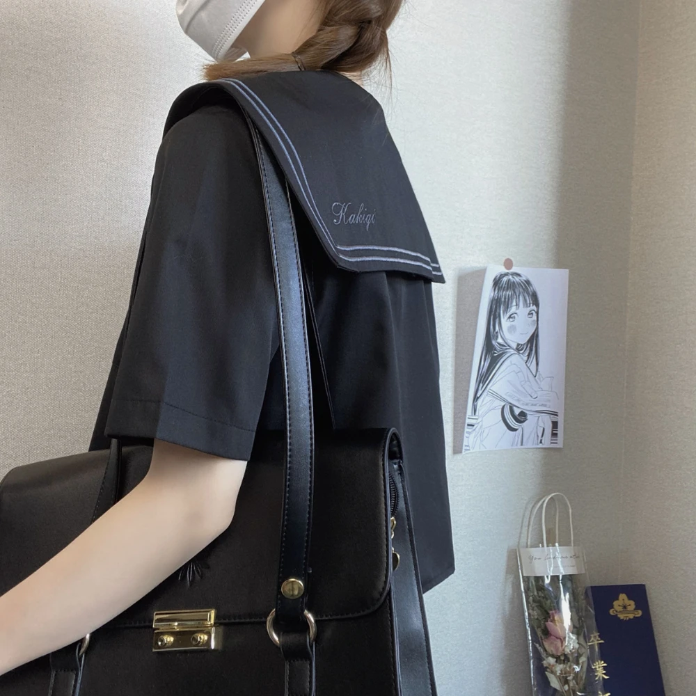 女性のための学校の制服セット,白と黒のツーピースのjkスーツ,プリーツスカート