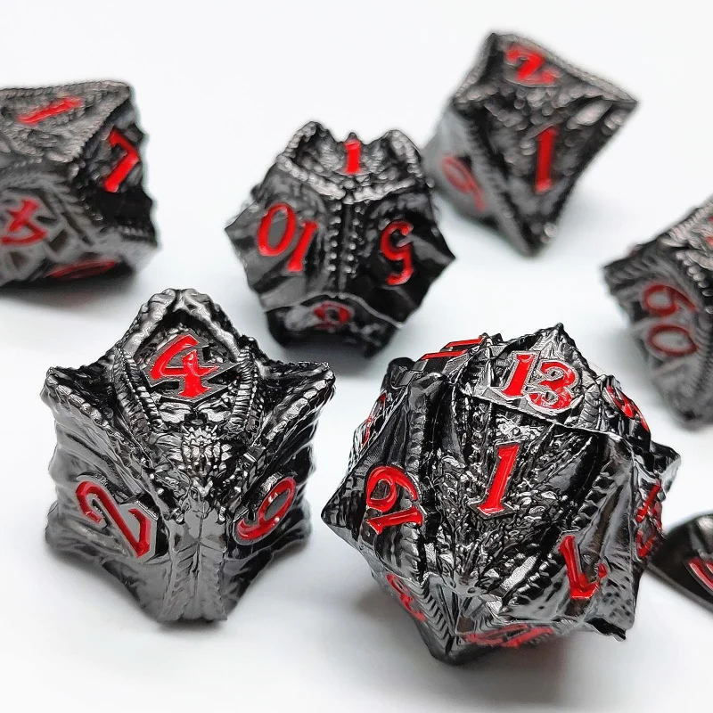 

MINI PLANET DnD Набор металлических кубиков с головой дракона, набор однотонных металлических кубиков для Dungeons & Dragons, многогранные настольные игры Dnd Metal D6 D20 Dice