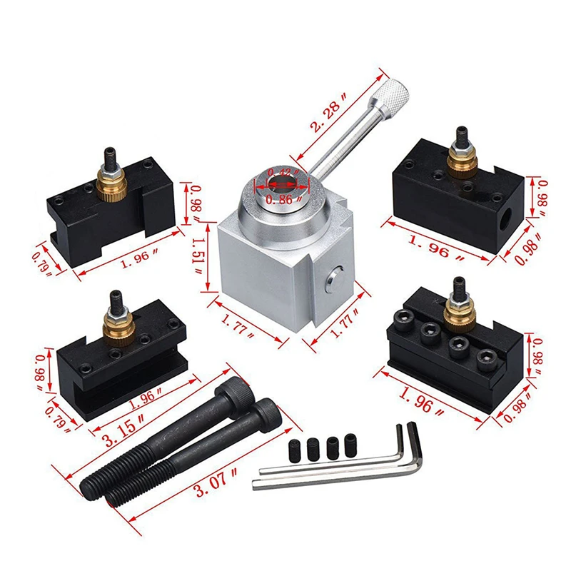 4Pc Facing Lathe Tool/Tool Post Holder Aluminum Alloy Quick Change Tool Post Mini Lathe Tool Post and Holder Kit Lathe Accessar