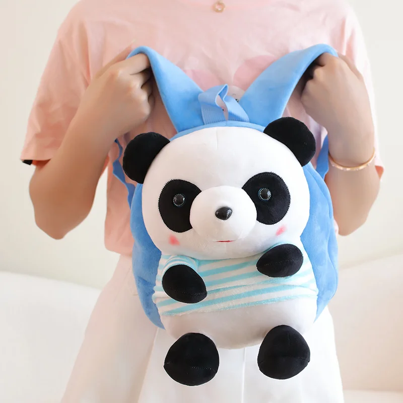 Cute Panda Stripe Backpacks Cartoon Stuffed Animals Bag Girls Boys Plush Adjustable Schoolbags Plushies Backpack Kids Toys Gifts